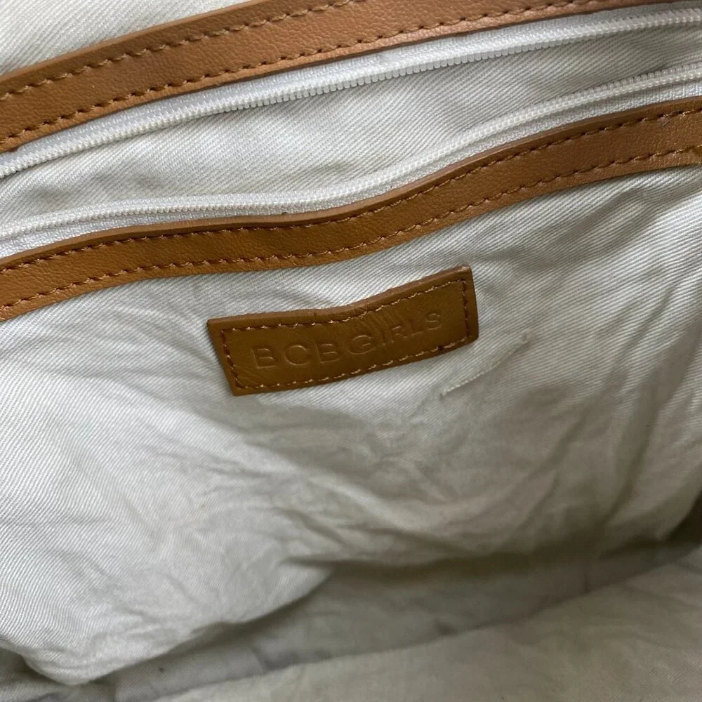 BCBG Girls Tan‎ Leather Shoulder Bag,Preppy,Zipper
